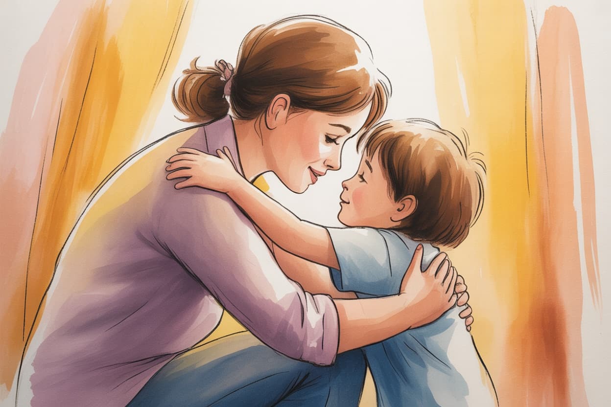 A mother and child reconnecting after a hard moment