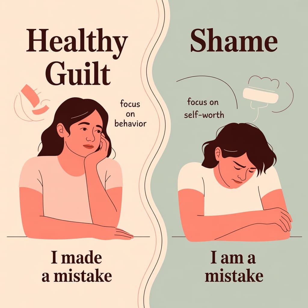Soft pastel illustration about the difference between guilt and shame for mothers