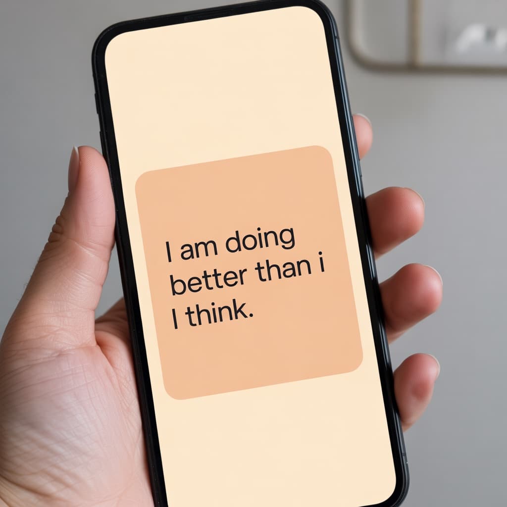 Phone showing a gentle Daily Parent affirmation for overwhelmed parents