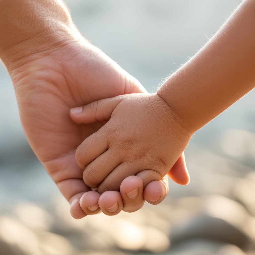 Two hands gently holding each other to represent support and repair
