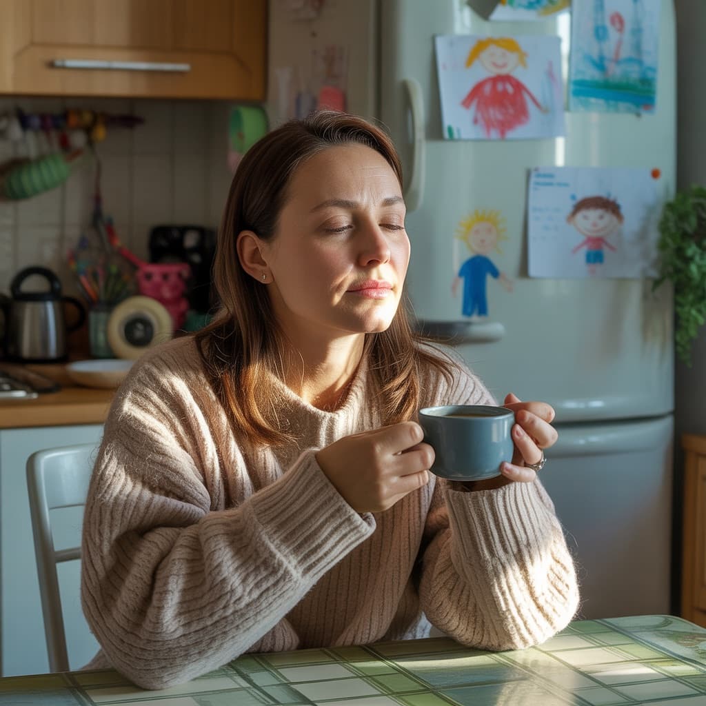 Mom taking a quiet moment to herself to manage mom guilt