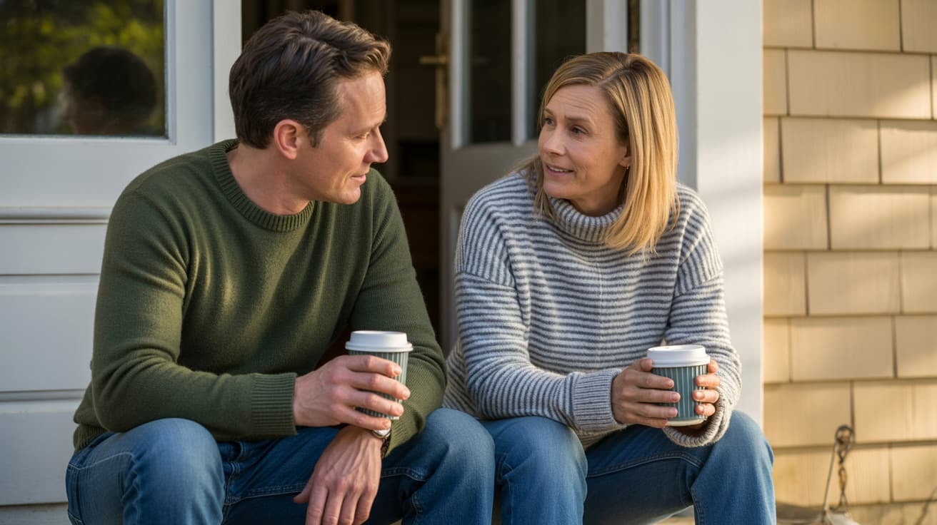 Parents recovering from burnout finding a moment of calm and connection together