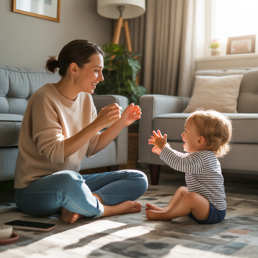 a mother sitting cross legged