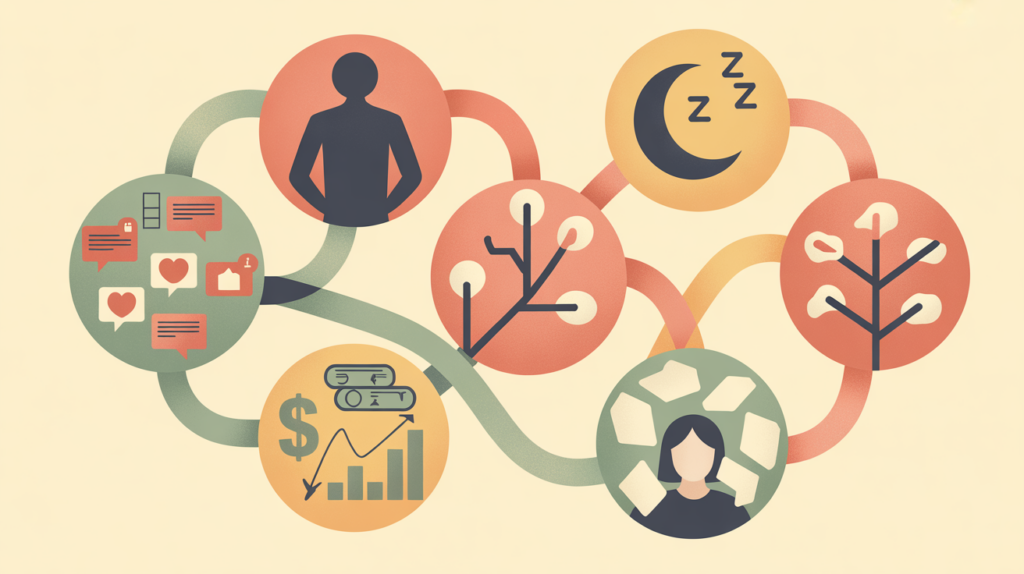 Illustration of the interconnected modern pressures that make parenting so hard