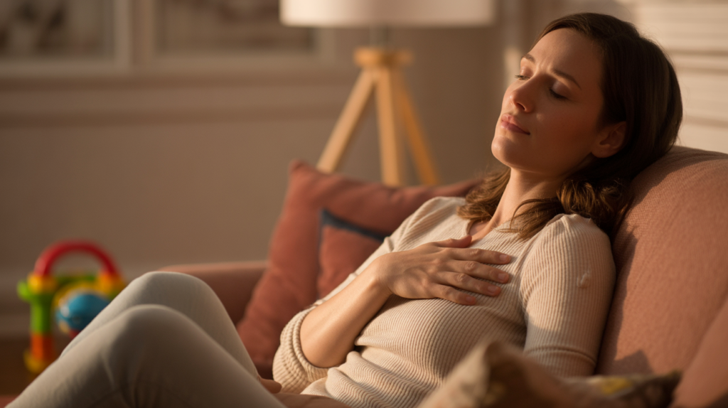 Exhausted parent resting at home — parenting exhaustion is real and common