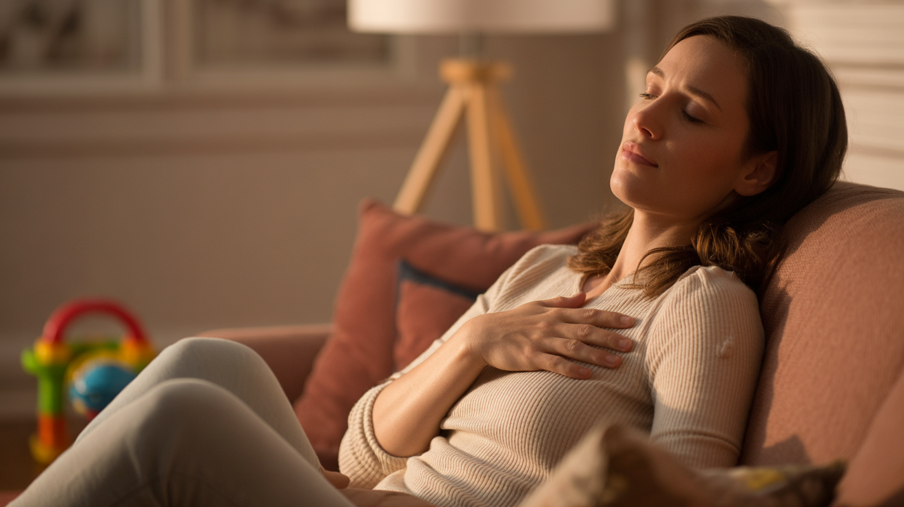 Exhausted parent resting at home — parenting exhaustion is real and common