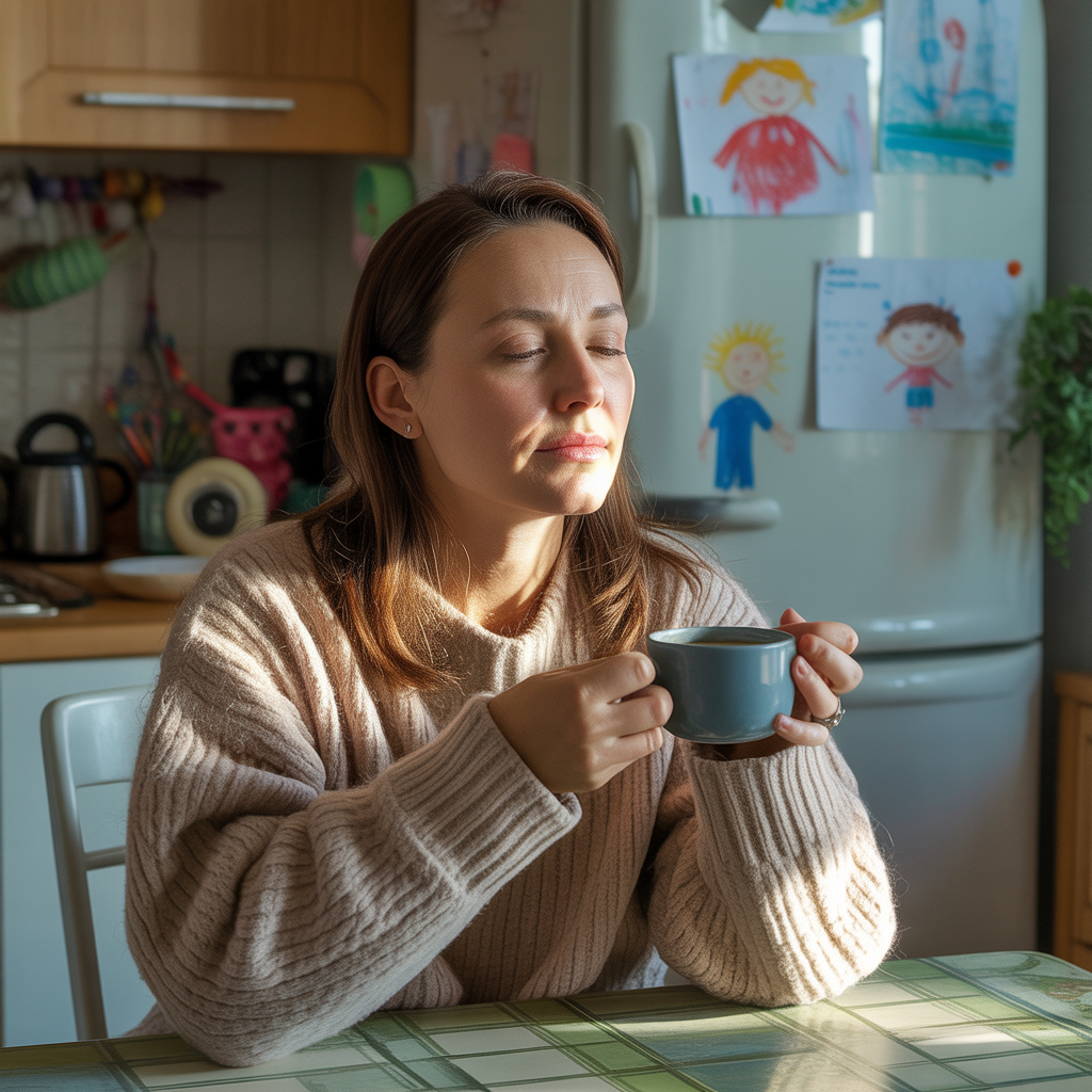 Mom taking a quiet moment to herself to manage mom guilt