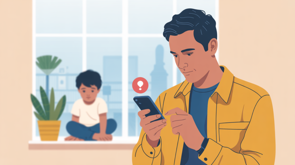 Illustration depicting working dad guilt and the feeling of missing out on time with children