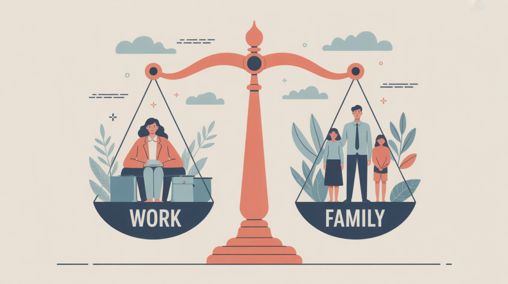 Illustration of work-life balance challenges for working mothers